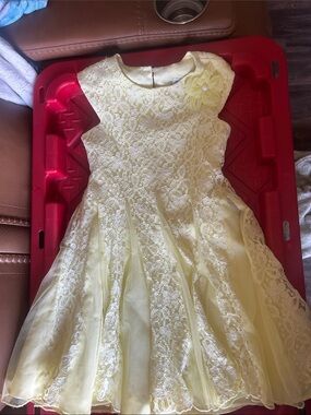 Girls Jona Michelle Yellow Lace Flower Party Dress